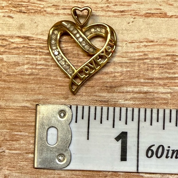Gold Heart Pendant 10K I love you diamond necklace - Picture 7 of 7